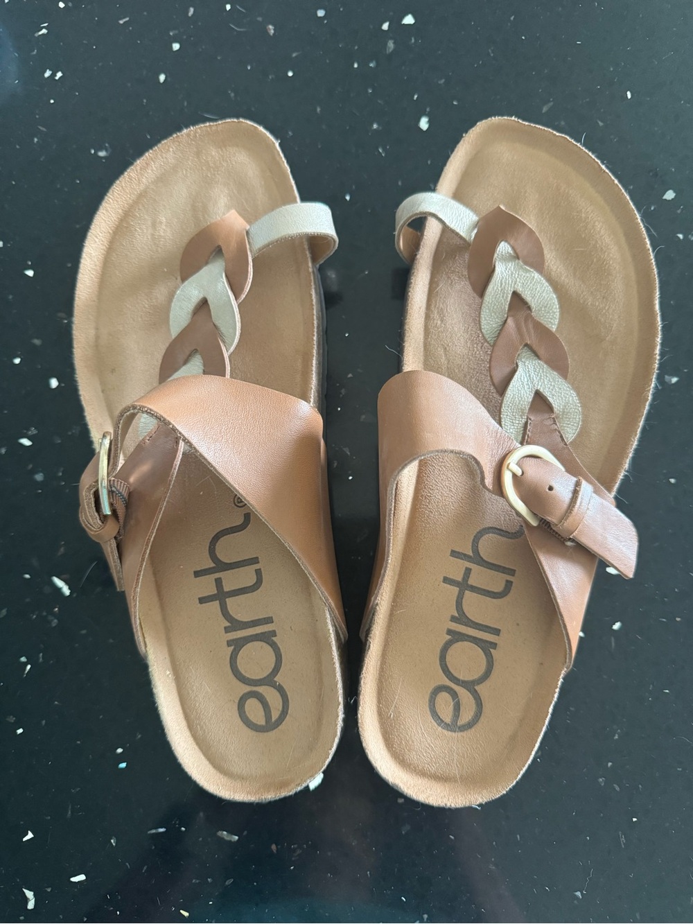 Earth Alyce Leather Sandals with Braided Metallic Accent Size 10